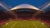 BC Place stadium in Vancouver illuminated at dusk before Canada vs Qatar World Cup match
