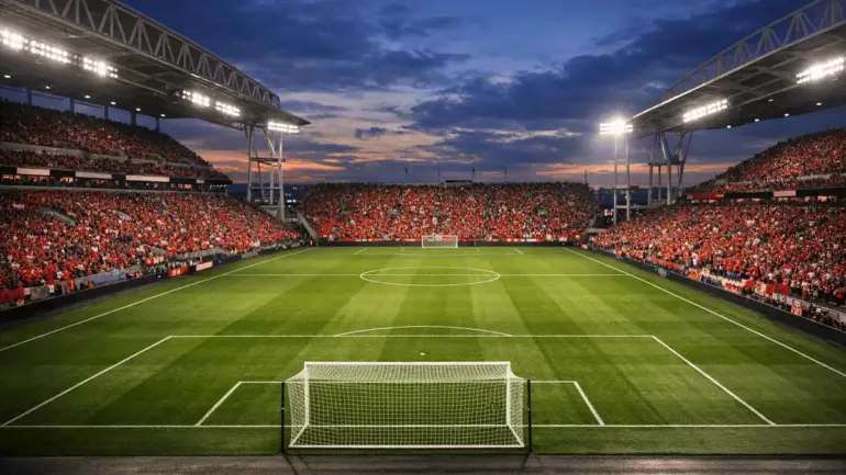 BMO Field stadium in Toronto illuminated for Canada's World Cup match against Bosnia and Herzegovina