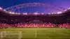BC Place Stadium illuminated at night with Canadian fans for World Cup soccer match in Vancouver