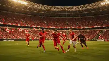 BC Place stadium packed with Canadian fans during Canada vs Qatar World Cup 2026 match in Vancouver