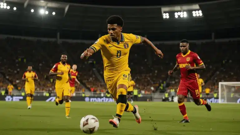 Colombia vs DR Congo World Cup 2026 soccer match action with players competing under stadium lights