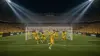 Colombia players in action during World Cup match under stadium lights with crowd