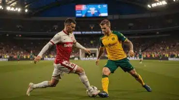 Czechia vs South Africa soccer match at Mercedes-Benz Stadium with intense gameplay action