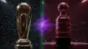 NBA championship trophy and Stanley Cup side by side with mystical glow connecting both championships