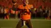 Cleveland Browns quarterback in throwing motion during NFL game action shot