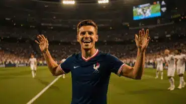 France players celebrate goal against Iraq at 2026 World Cup match in Philadelphia stadium