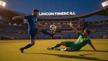 France soccer player striking ball past Iraqi goalkeeper at Lincoln Financial Field during World Cup match