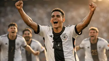 Jamal Musiala and Germany national team celebrating during World Cup 2026 tournament match