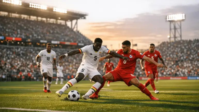 Ghana vs Panama World Cup 2026 match action at BMO Field Toronto with players competing on pitch
