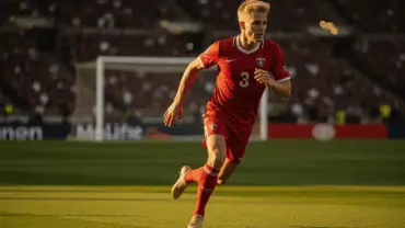 Norway striker Erling Haaland running in national team jersey during World Cup match at MetLife Stadium