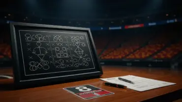Atlanta Hawks bench with draft card and contract symbolizing roster decisions