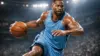 NBA point guard driving to basket in Memphis Grizzlies jersey with dramatic arena lighting