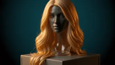 Blonde wig on display pedestal with dramatic lighting against teal background representing Trevor Lawrence collectible