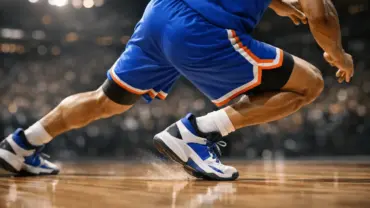 NBA player making cutting movement showing knee and ankle during intense playoff game