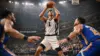 Victor Wembanyama drives to basket against Knicks defenders during NBA Finals Game 3 at Madison Square Garden