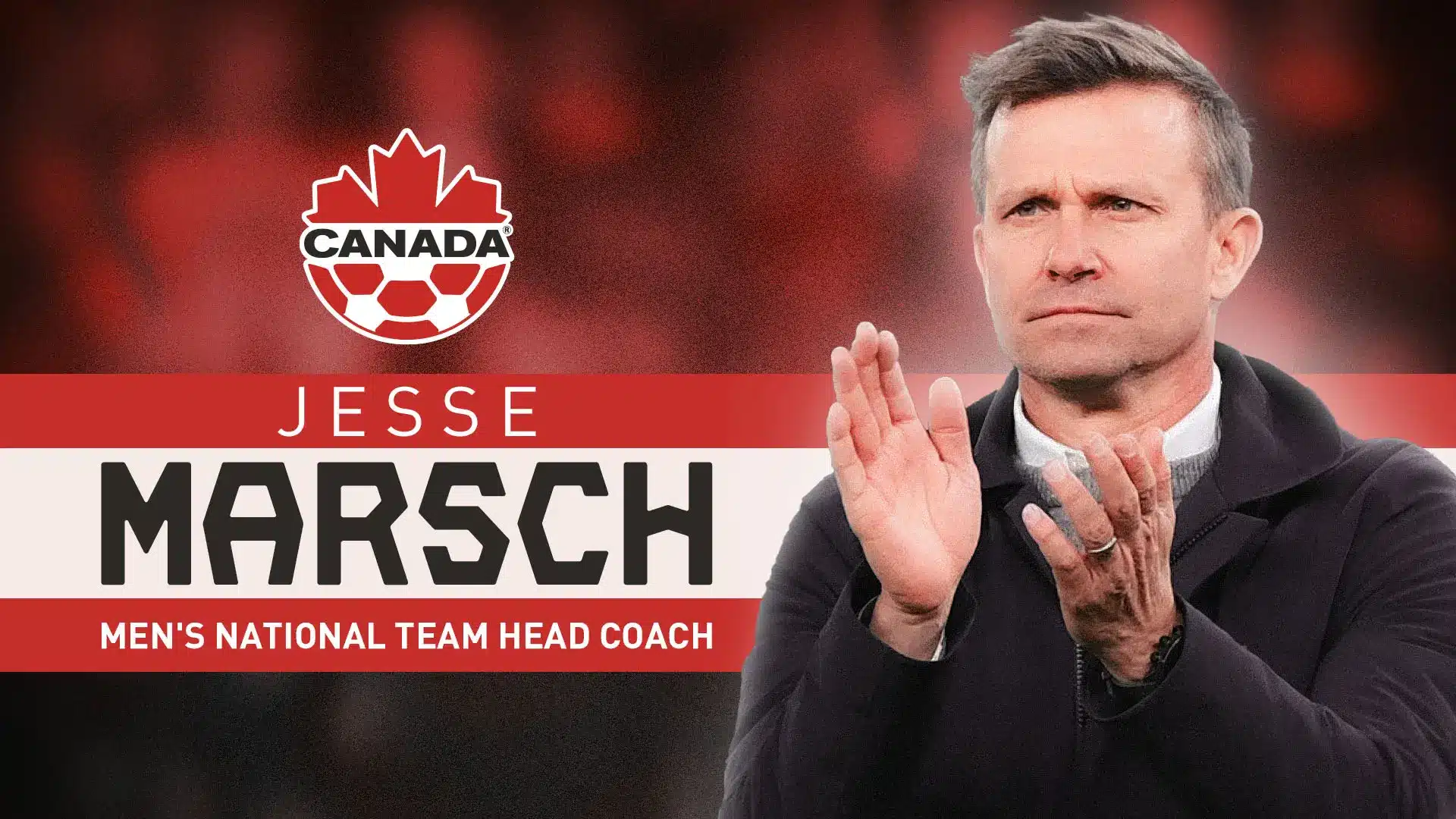 Jesse Marsch, head coach of Canada's men's national soccer team, clapping.