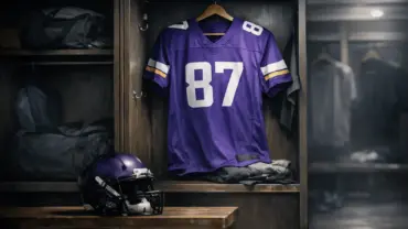 Minnesota Vikings locker room with jersey symbolizing QB roster uncertainty and potential trade