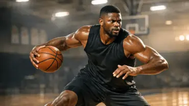 College basketball prospect demonstrating post moves during NBA pre-draft workout in professional facility