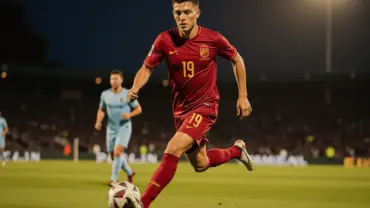 Lamine Yamal in Spain jersey attacking during match against Uruguay