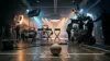 Cinematic film production set with soccer ball and professional movie lighting equipment