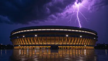 Lightning storm over Estadio Azteca stadium causing World Cup match delay