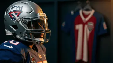 NFL quarterback jersey in locker room suggesting potential trade and team change