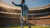 Lionel Messi celebrates scoring for Argentina at 2026 World Cup in dramatic stadium lighting