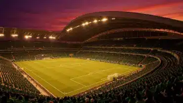 Estadio Akron stadium in Guadalajara packed with fans under floodlights for Mexico vs South Korea World Cup match