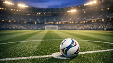 World Cup 2026 official match ball on stadium pitch under dramatic evening lights