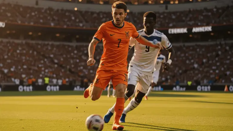 Netherlands vs Japan World Cup match action at AT&T Stadium with players competing