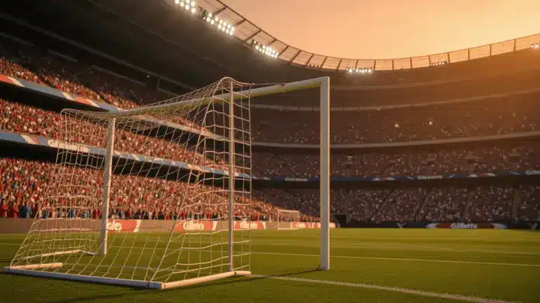 Gillette Stadium during World Cup match with dramatic lighting and packed crowd for Norway vs France