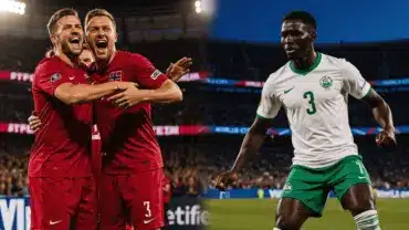 Norway vs Senegal World Cup match at MetLife Stadium with players in action