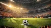 Football stadium interior with illuminated pitch during World Cup match day