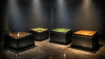 Four illuminated pedestals in prestigious gallery setting representing TIME's most influential athletes