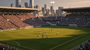 Lumen Field soccer stadium packed with fans during an intense World Cup 2026 match between USMNT and Australia