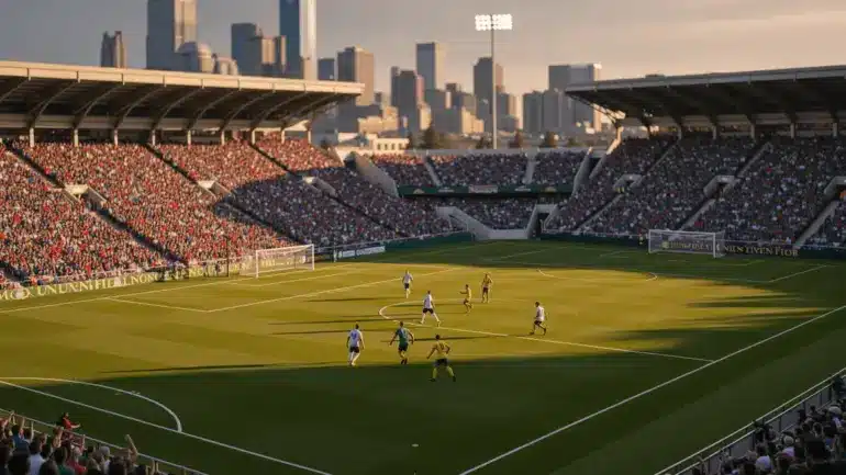 Lumen Field soccer stadium packed with fans during an intense World Cup 2026 match between USMNT and Australia
