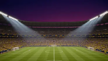 Estadio Azteca stadium at night illuminated for 2026 FIFA World Cup match between Uzbekistan and Colombia