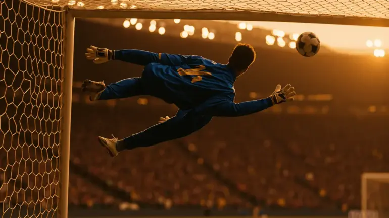Cape Verde goalkeeper diving to make dramatic save during World Cup match