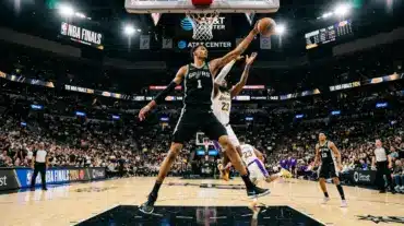 Victor Wembanyama playing for San Antonio Spurs during NBA Finals game