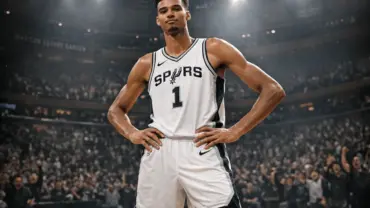 Victor Wembanyama standing defiantly at Madison Square Garden in Spurs jersey embracing villain role