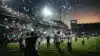 Argentina players celebrating dramatic comeback victory in packed World Cup stadium with blue and white colors