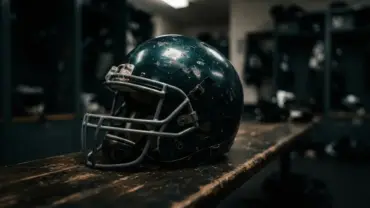Philadelphia Eagles helmet in locker room representing Brandon Graham's veteran leadership and franchise legacy