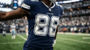 Dallas Cowboys jersey on NFL field representing CeeDee Lamb's return to full health for 2026 season