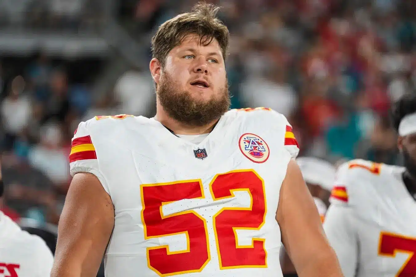 Creed Humphrey in a Kansas City Chiefs uniform during a game.