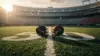 Two Atlanta Falcons helmets on football field symbolizing quarterback competition