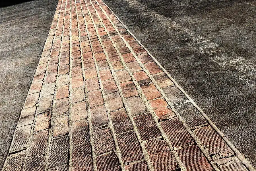 Close-up of the iconic yard of bricks at Indianapolis Motor Speedway.