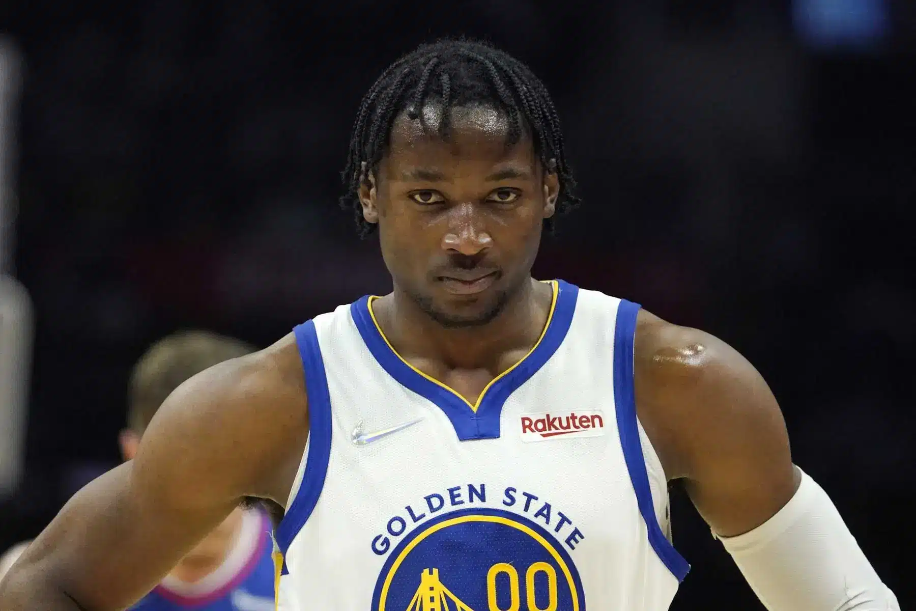 Jonathan Kuminga in a Golden State Warriors jersey during a game