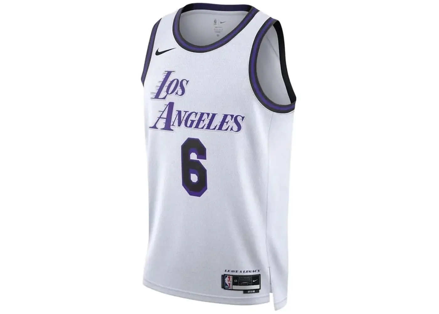 LeBron James Los Angeles Lakers jersey featuring number 6 in white and purple colors.