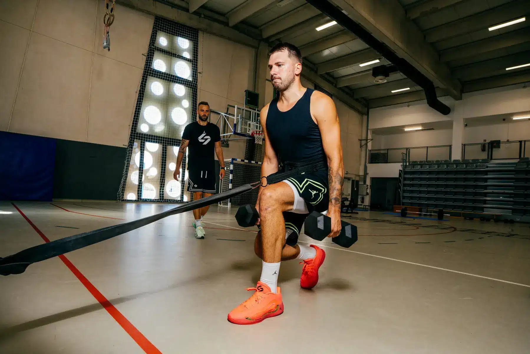 Luka Doncic performing a strength and conditioning exercise during offseason training