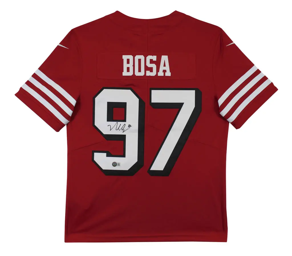 Back view of a red San Francisco 49ers jersey with Bosa's name and number 97.